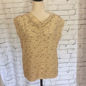 Vintage Light Yellow print cowel neckline Blouse